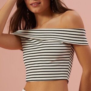 Altar'd State Black and White Off-Shoulder Crop Top